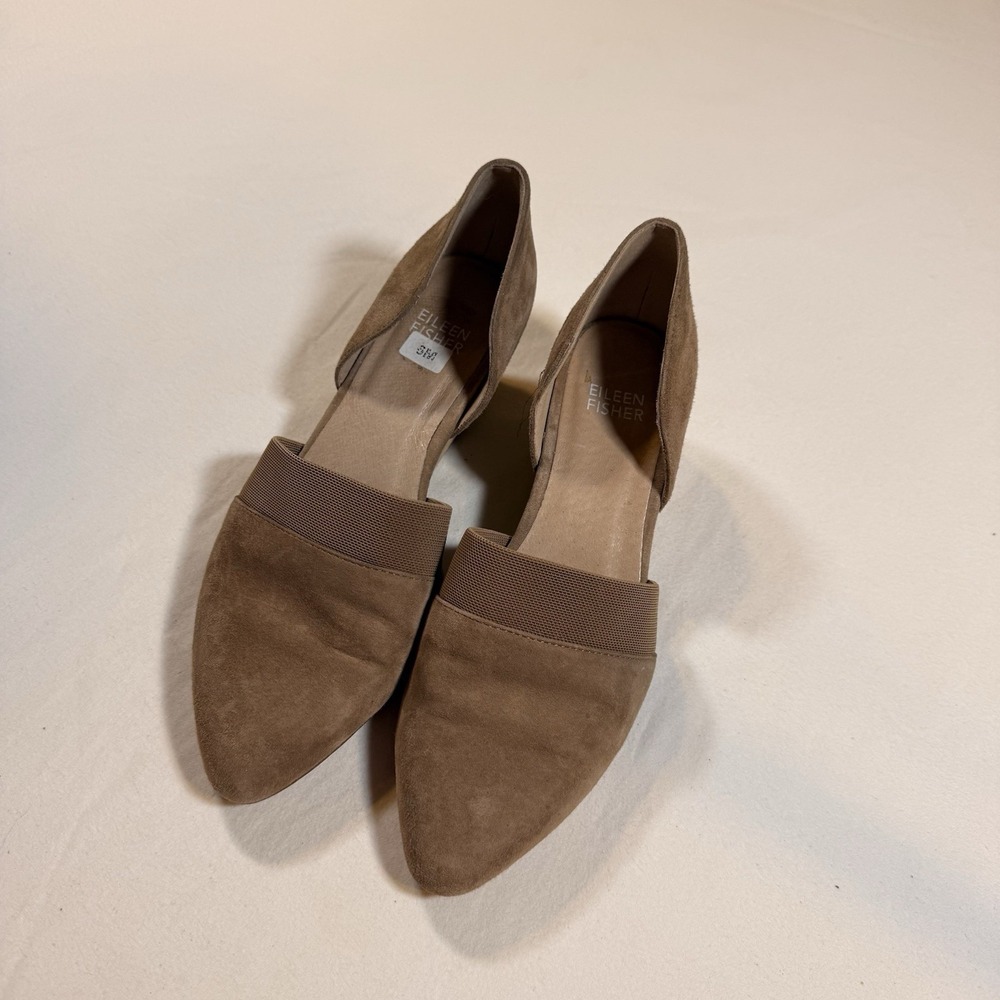 Eileen Fisher d'Orsay Pumps Women 6M Tan Good Suede Pointed Toe Wedge Heel